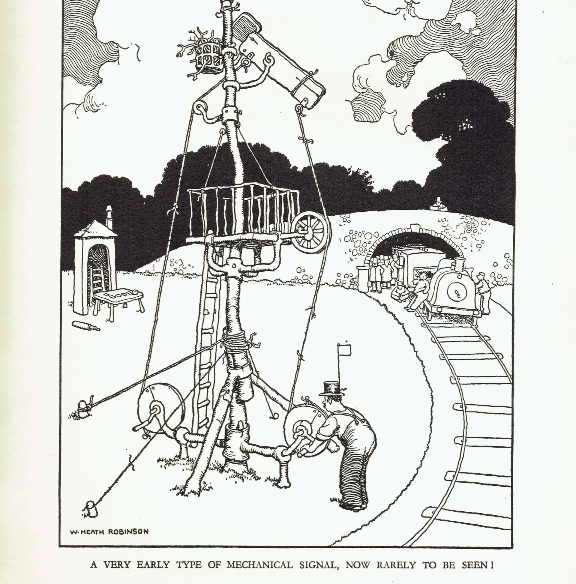 1935 Railway Signal Machine - Original Vintage Print By Robinson - Great Western Railway Centenary Humorous Cartoon - 7 x 9.5 in
