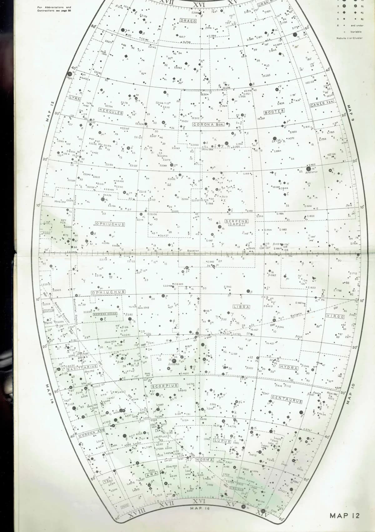 1943 Star Chart Map 12 - Original Vintage Print By Norton - Scorpius Hercules Constellation Astronomy Celestial Atlas - 8.5 x 10.4 in