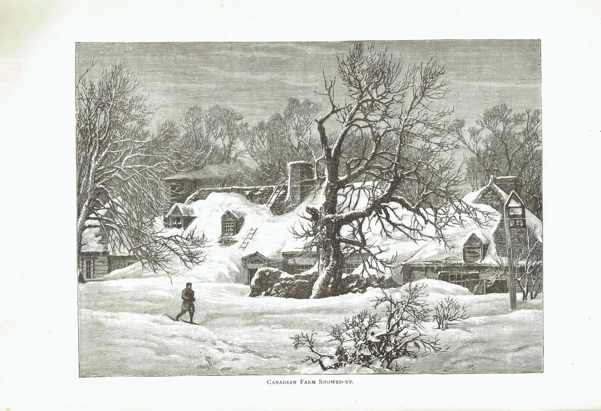 1885 Canadian Farm Snowed-Up - Antique Print By Lorne - Canadian Pictures Winter Landscape Rural Scene - 10 x 7 in