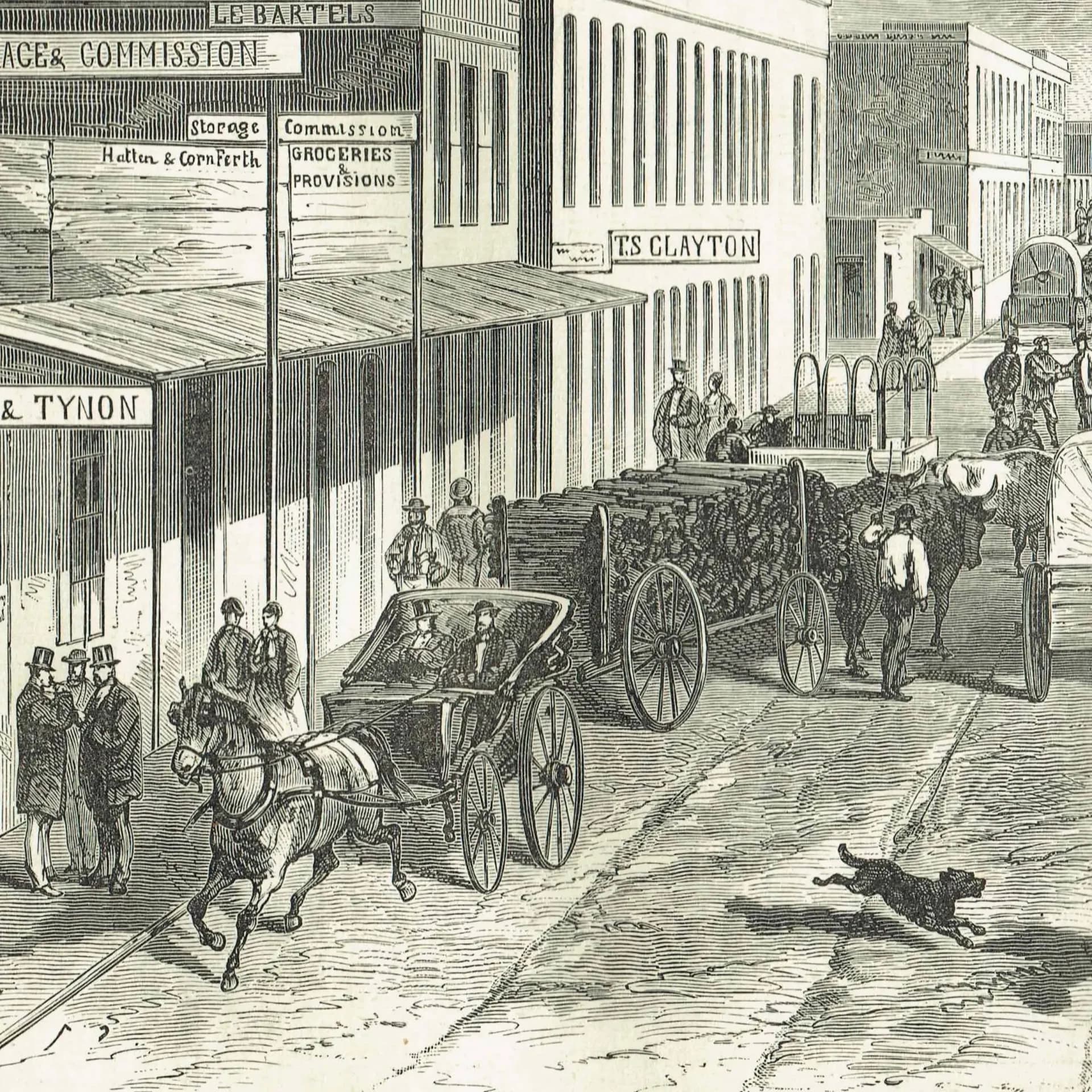 1875 A Town on the Plains - Antique Engraving By Bates - American West Frontier Street Scene Historical Print - 11.5 x 8 in