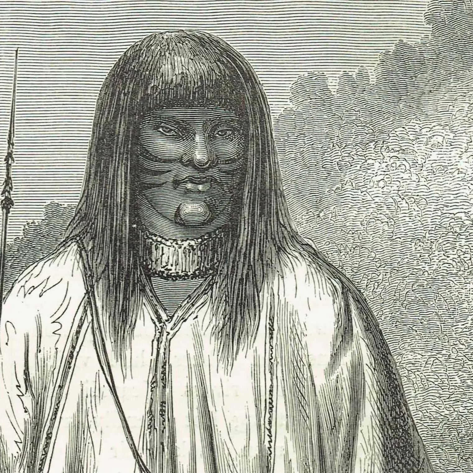 1871 Indians of the River Pachitea - Antique Print By Bates - Illustrated Travels Peru Amazon Portrait Engraving - 8 x 11.5 in