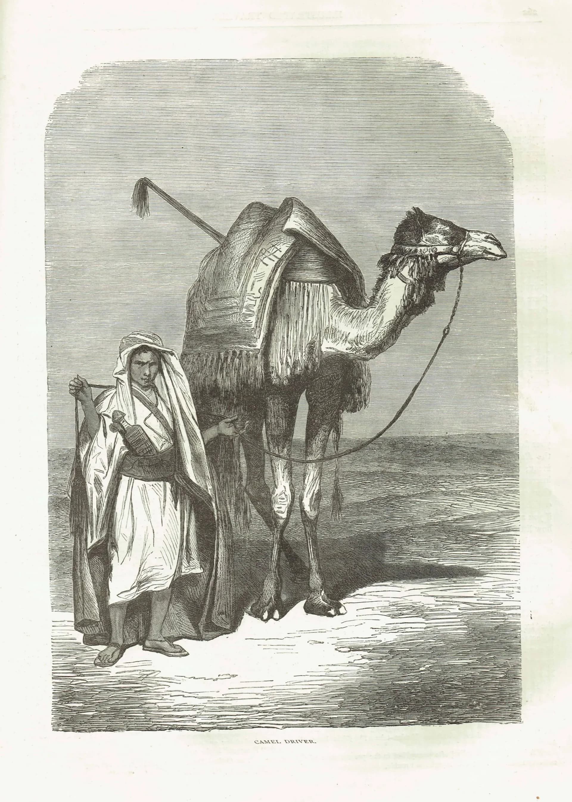 1871 Camel Driver - Antique Engraving - Illustrated Travels Middle East Desert Portrait - 8 x 11.5 in