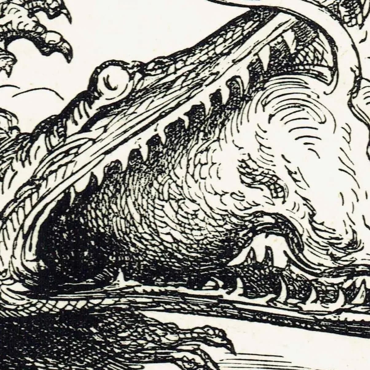 1867 Baron Munchausen Sea Serpent Battle - Original Antique Print By Doré - Fantasy Adventure Literary Illustration - 6 x 9 in