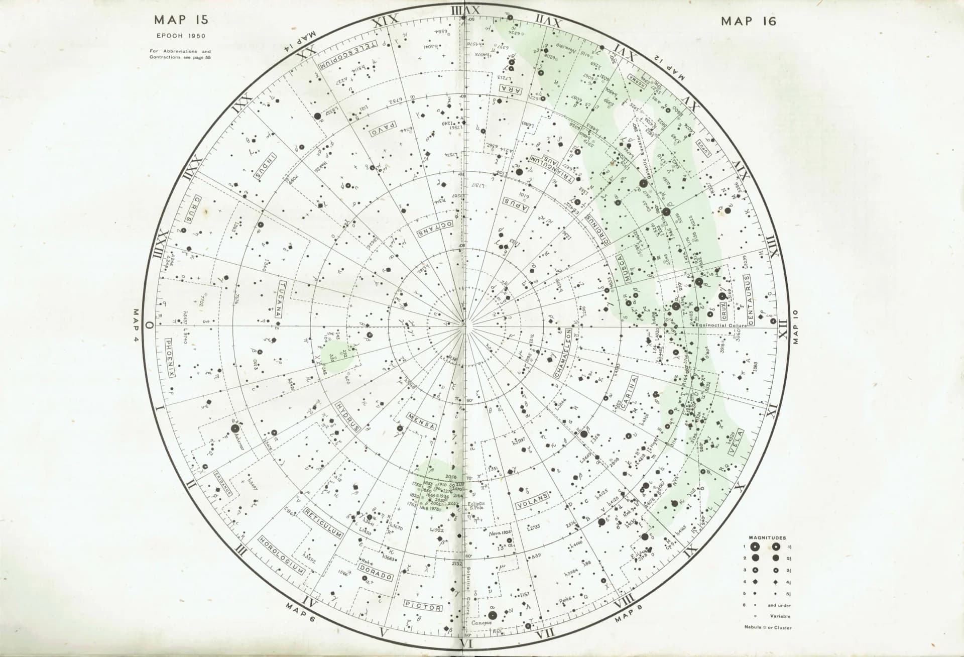 1943 Southern Celestial Chart - Original Vintage Print By Norton - Star Atlas Constellation Astronomy Map Centaurus Crux - 8.5 x 10.4 in