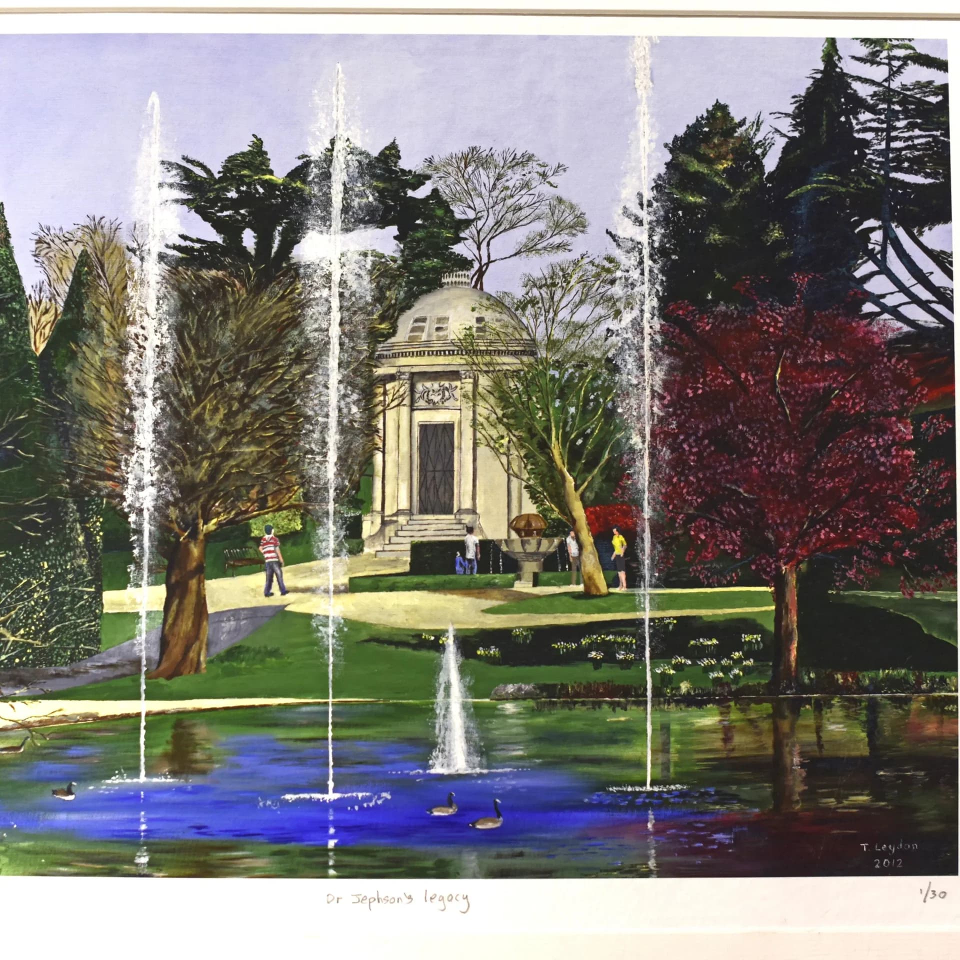c.1990 Dr Jephson's Legacy Leamington Spa - Contemporary Giclee Print By Leydon - Jephson Gardens Monument Spa Town Art - 24 x 17.4 in