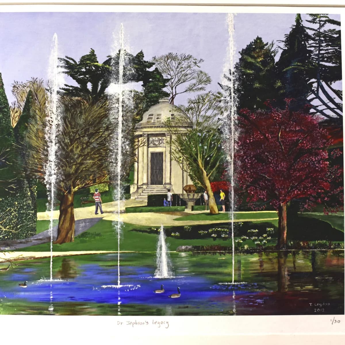 c.1990 Dr Jephson's Legacy Leamington Spa - Contemporary Giclee Print By Leydon - Jephson Gardens Monument Spa Town Art - 24 x 17.4 in