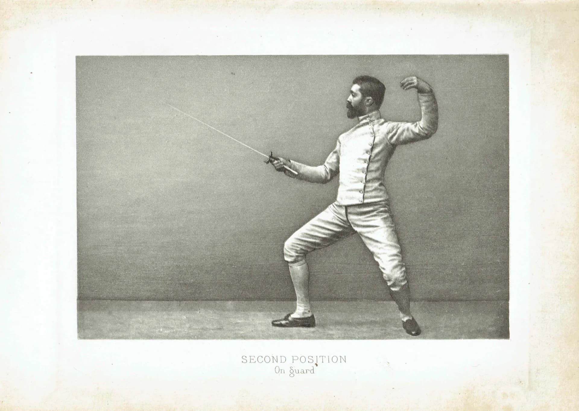 1889 Fencing On Guard Second Position Original Antique Engraving - Badminton Library Victorian Sports Educational Study - 5 x 7 in