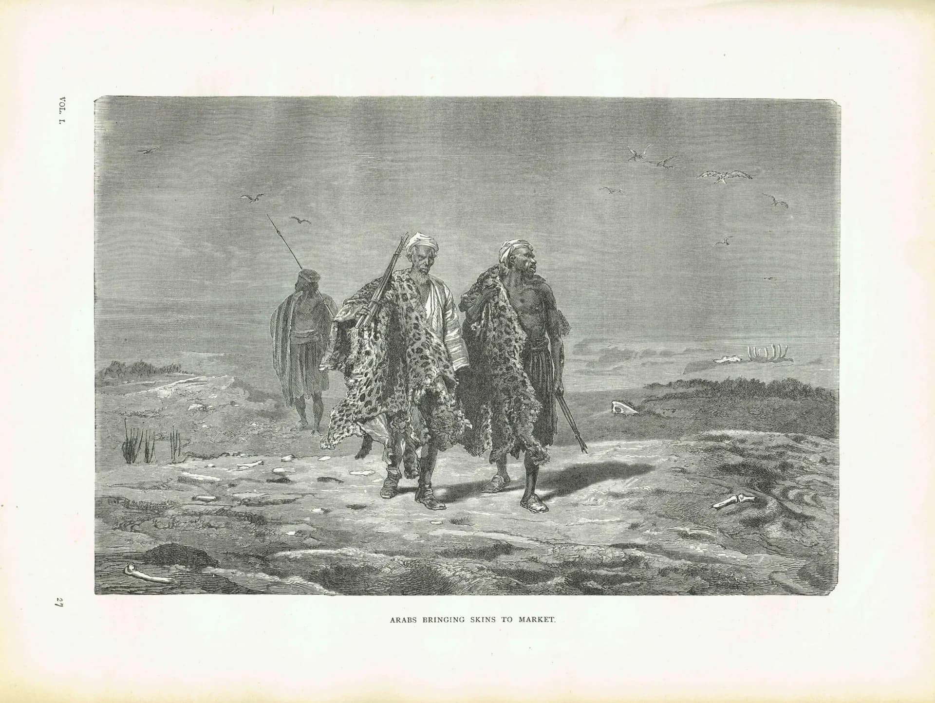1869 Arabs Bringing Skins to Market Mesopotamia - Original Antique Print - Illustrated Travels Bates Royal Geographical - 11.75 x 8.75 in
