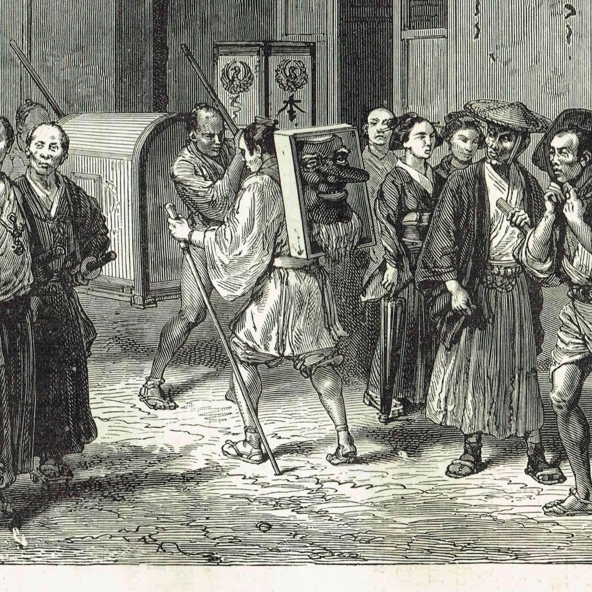 1875 Japanese Street Scene - Antique Engraving - Illustrated Travels Vol 6 Meiji Japan Victorian - 11.5 x 8 in