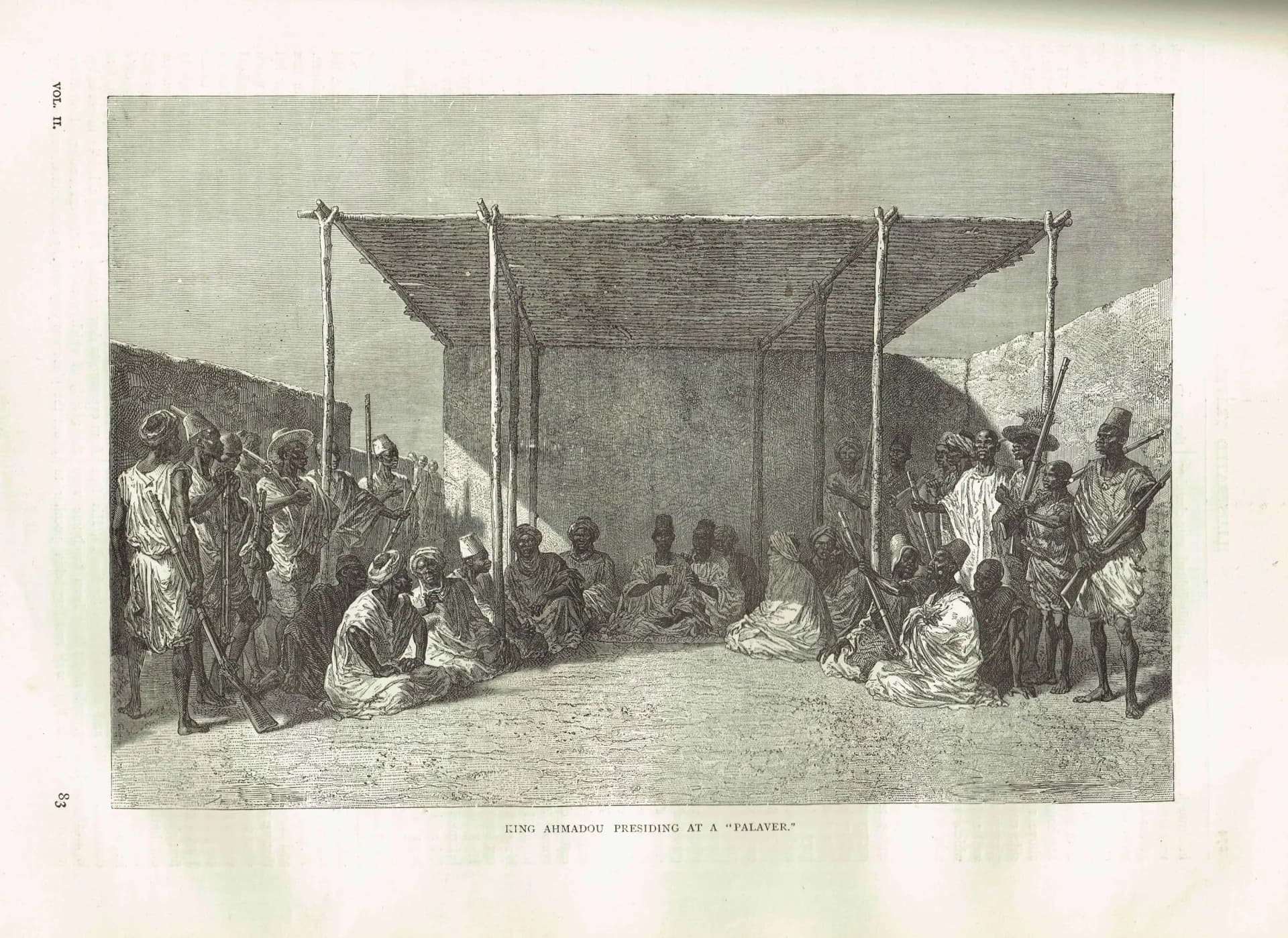 1871 King Ahmadou Presiding at a Palaver - Antique Print - Illustrated Travels West Africa Portrait - 11.5 x 8 in