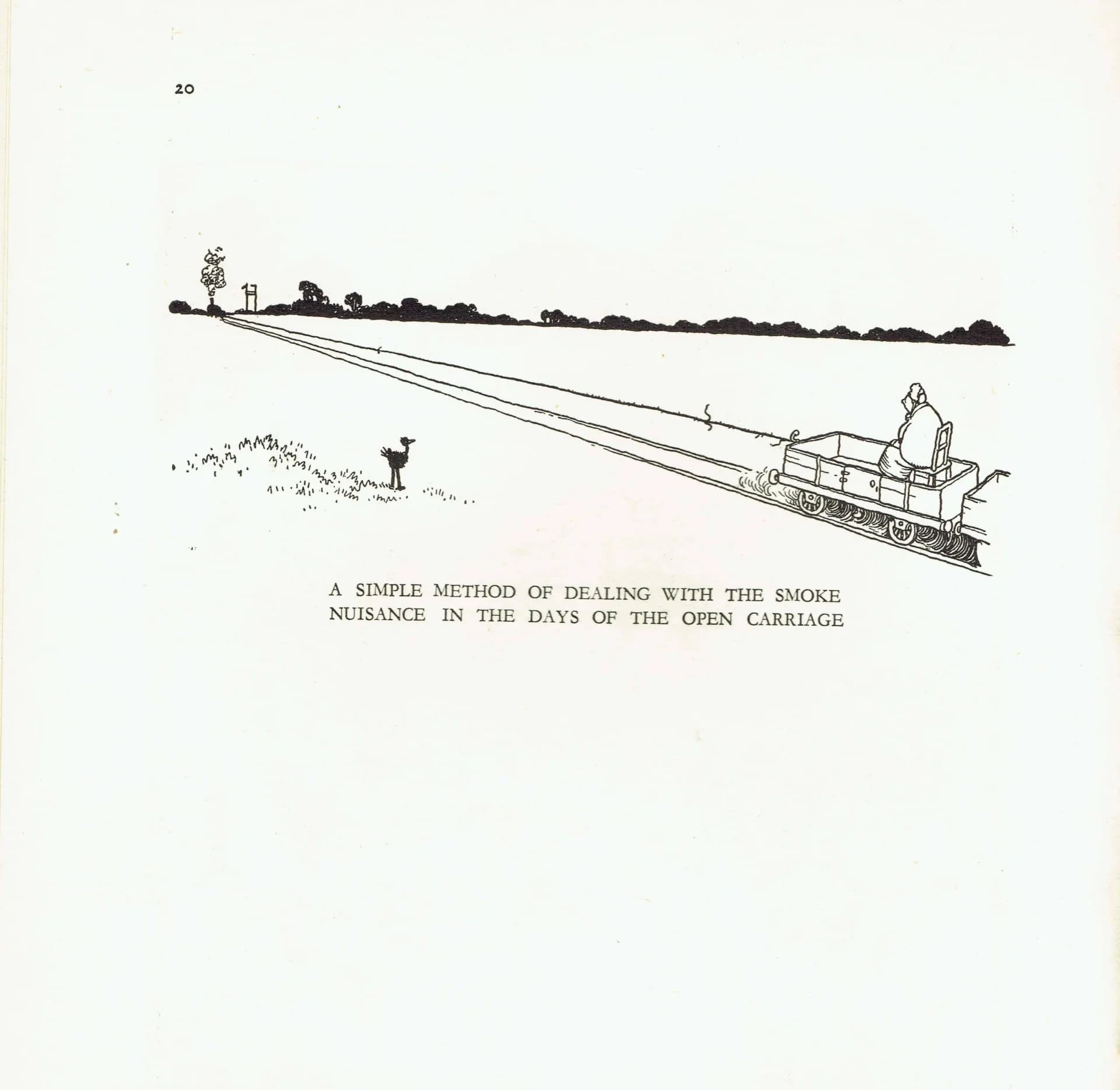 1935 Railway Smoke Contraption - Original Vintage Print By Heath Robinson - Great Western Centenary Humorous Cartoon - 7 x 9.5 in