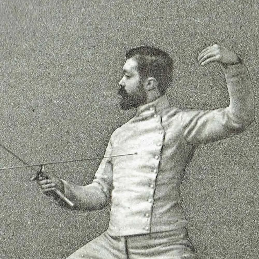 1889 Parry in Quarte Fencing Position - Original Antique Engraving - Badminton Library Victorian Sport Combat Technique - 5 x 7 in