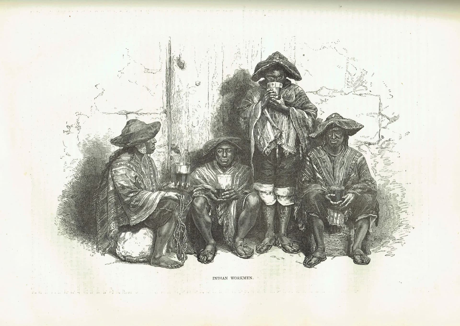 1870s Peruvian Indian Workmen - Antique Print - Victorian Travel Illustration South America Portrait - 11.5 x 8 in