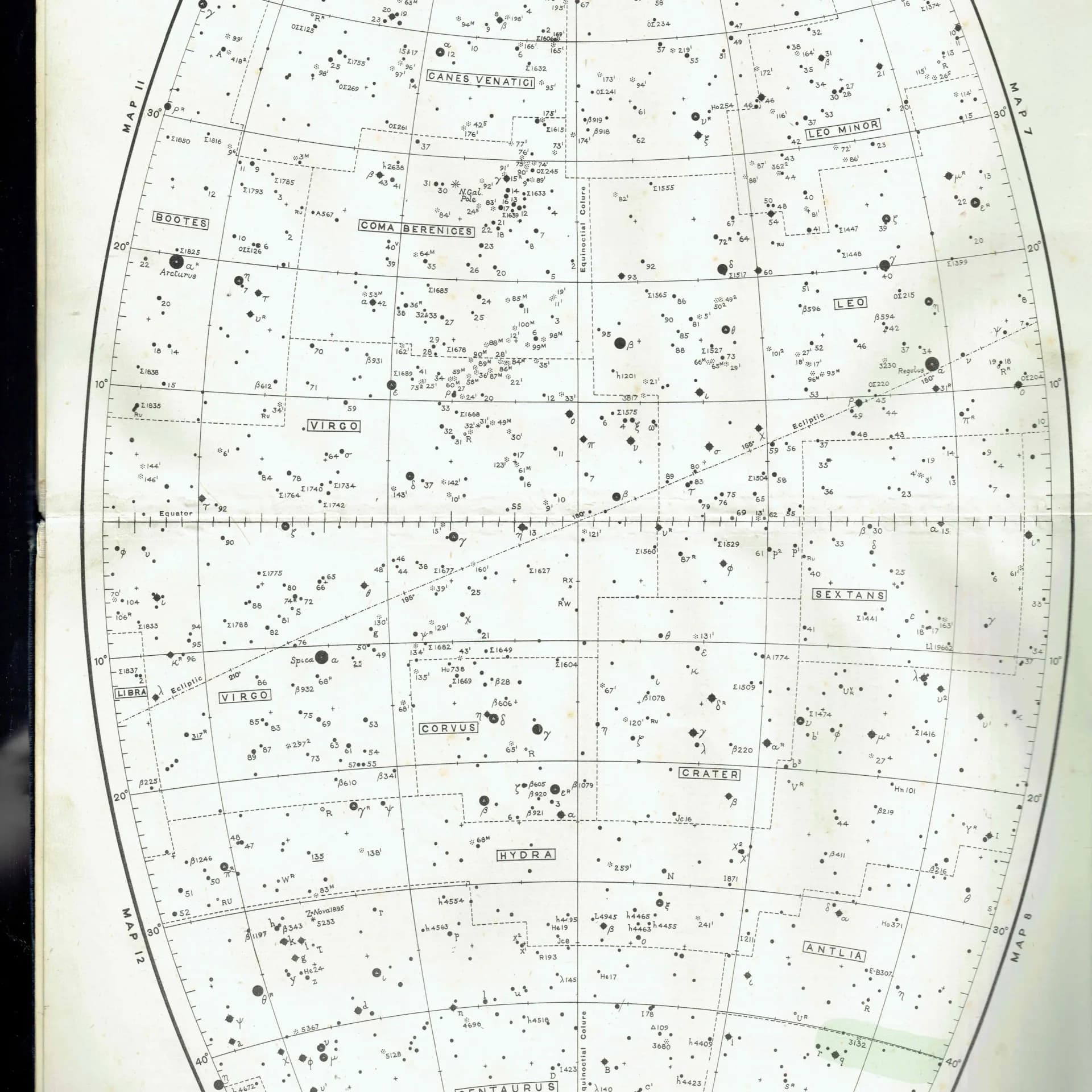 1943 Leo & Virgo Star Chart - Original Vintage Print By Norton - Celestial Map Astronomy Constellation Atlas Night Sky - 8.5 x 10.4 in