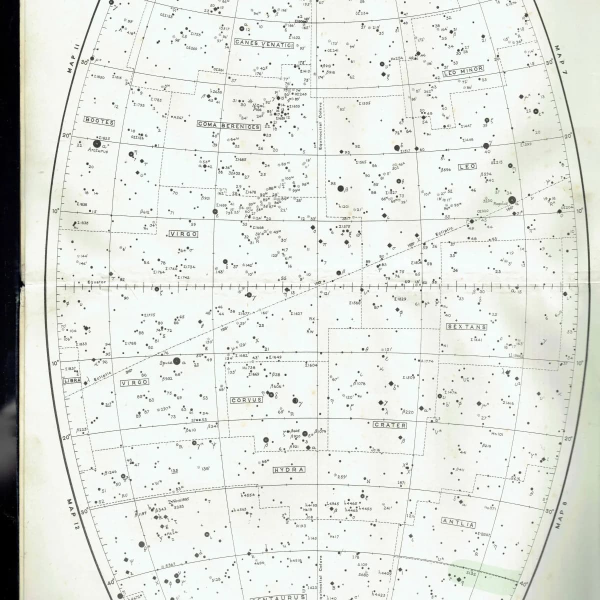 1943 Leo & Virgo Star Chart - Original Vintage Print By Norton - Celestial Map Astronomy Constellation Atlas Night Sky - 8.5 x 10.4 in