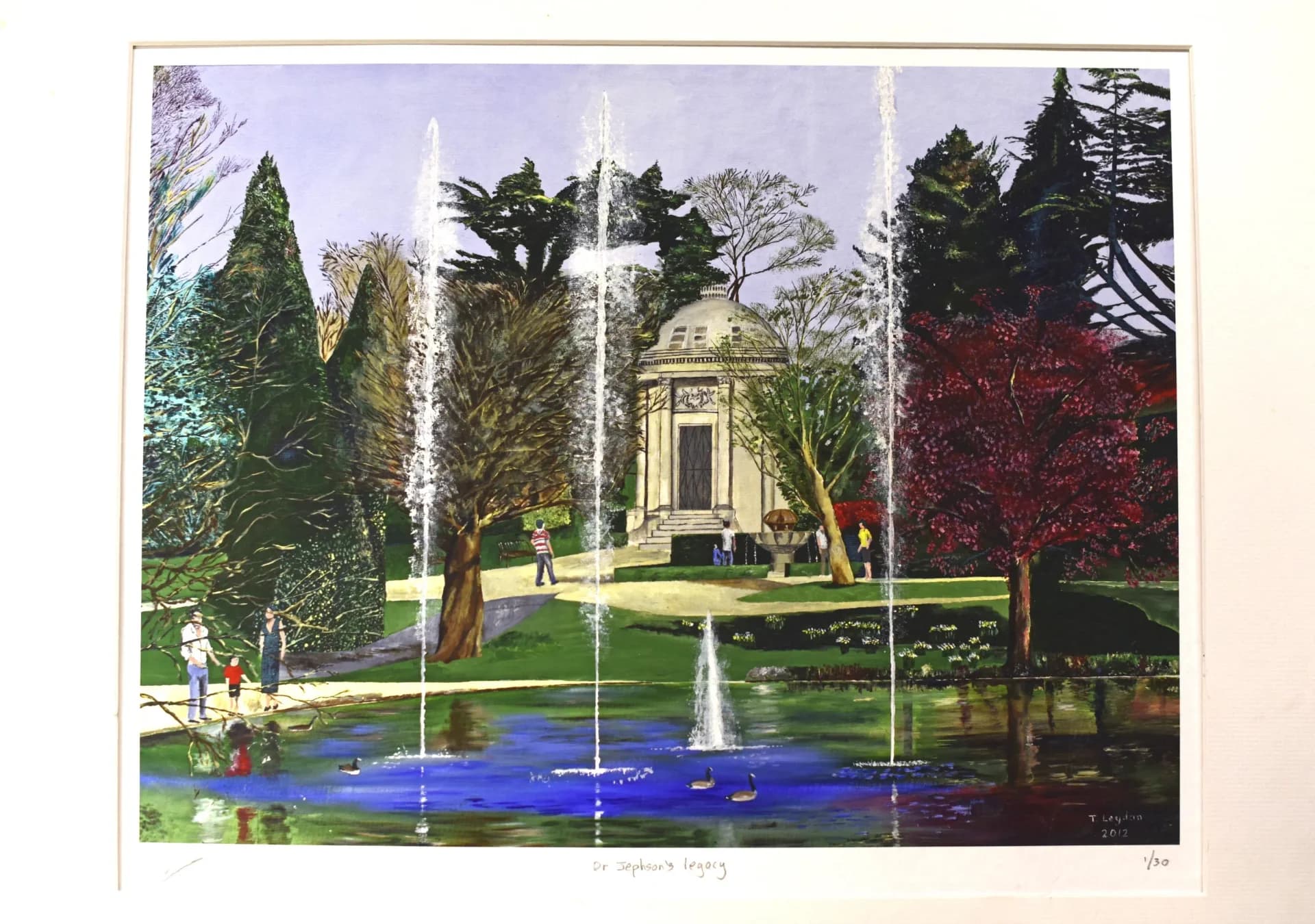 c.1990 Dr Jephson's Legacy Leamington Spa - Contemporary Giclee Print By Leydon - Jephson Gardens Monument Spa Town Art - 24 x 17.4 in