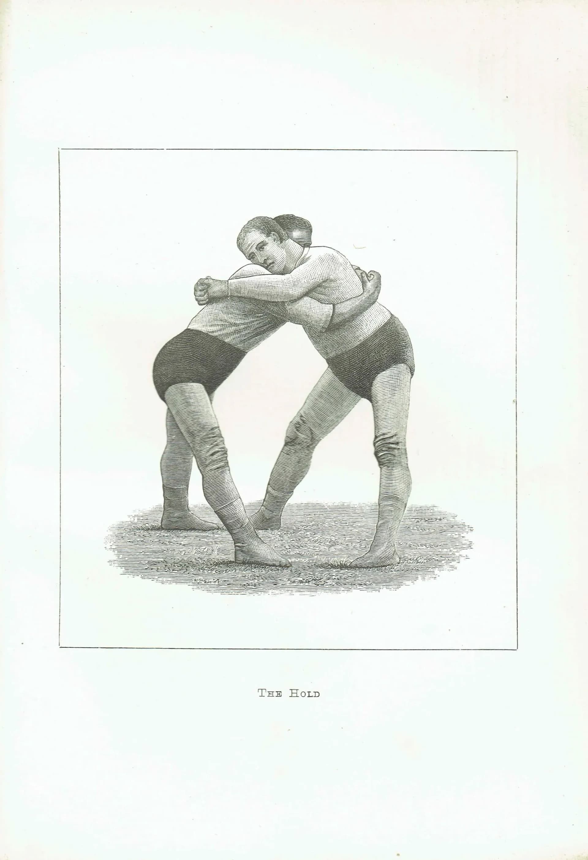 1889 The Hold Wrestling Technique - Original Antique Engraving - Badminton Library Victorian Sports Martial Arts - 5 x 7 in