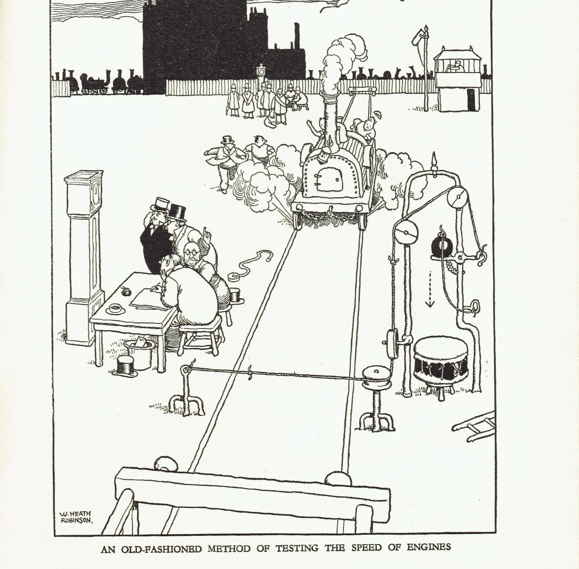 1935 Railway Humour - Original Vintage Print By Heath Robinson - Great Western Railway Centenary Cartoon Satire - 7 x 9.5 in