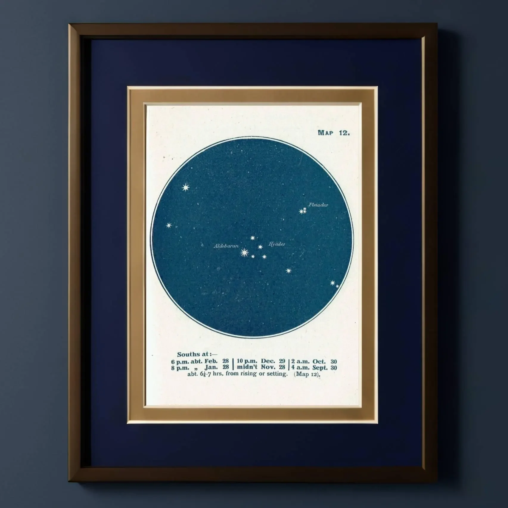 1944 Original Taurus Bull Constellation Star Map Print - Vintage Astronomy Atlas - Scientific Navigation Guide - 4 x 6 in