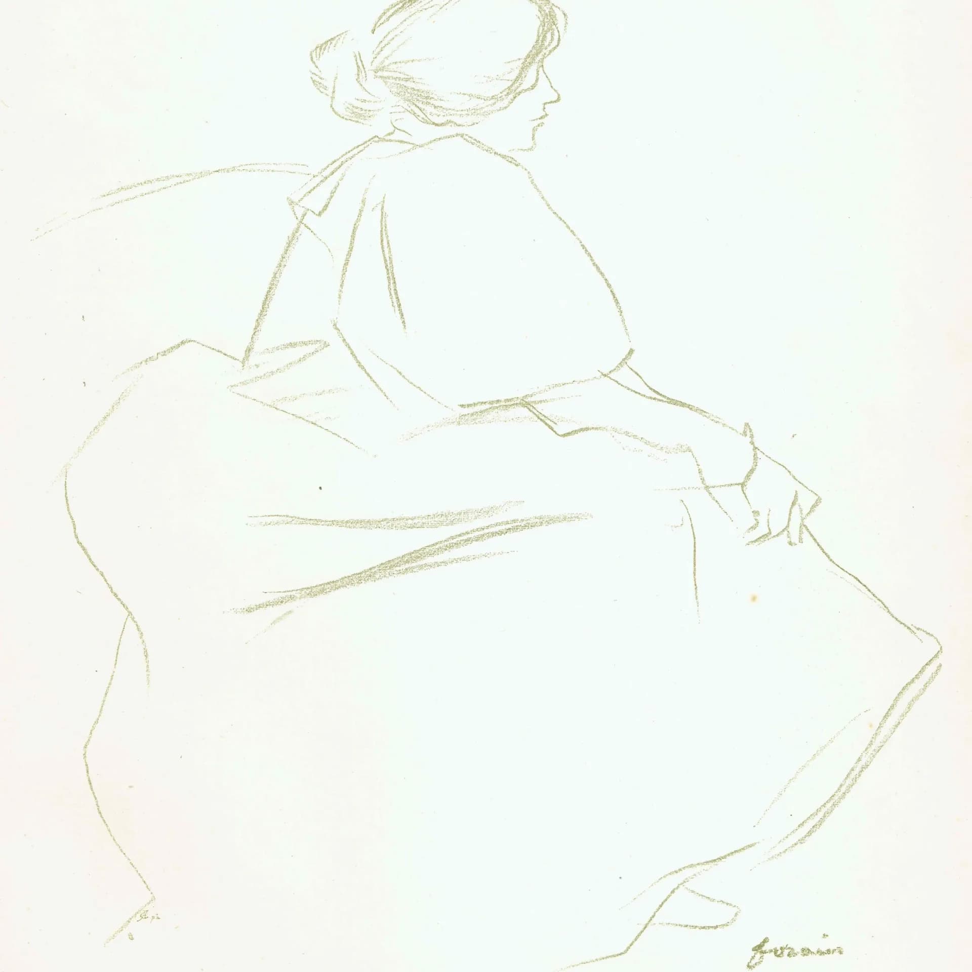 1898 Original Print of Study in Crayon - By Forain - French Impressionist Figure Portrait The Studio - 7.5 x 11 in