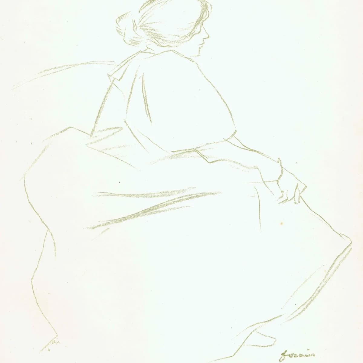 1898 Original Print of Study in Crayon - By Forain - French Impressionist Figure Portrait The Studio - 7.5 x 11 in