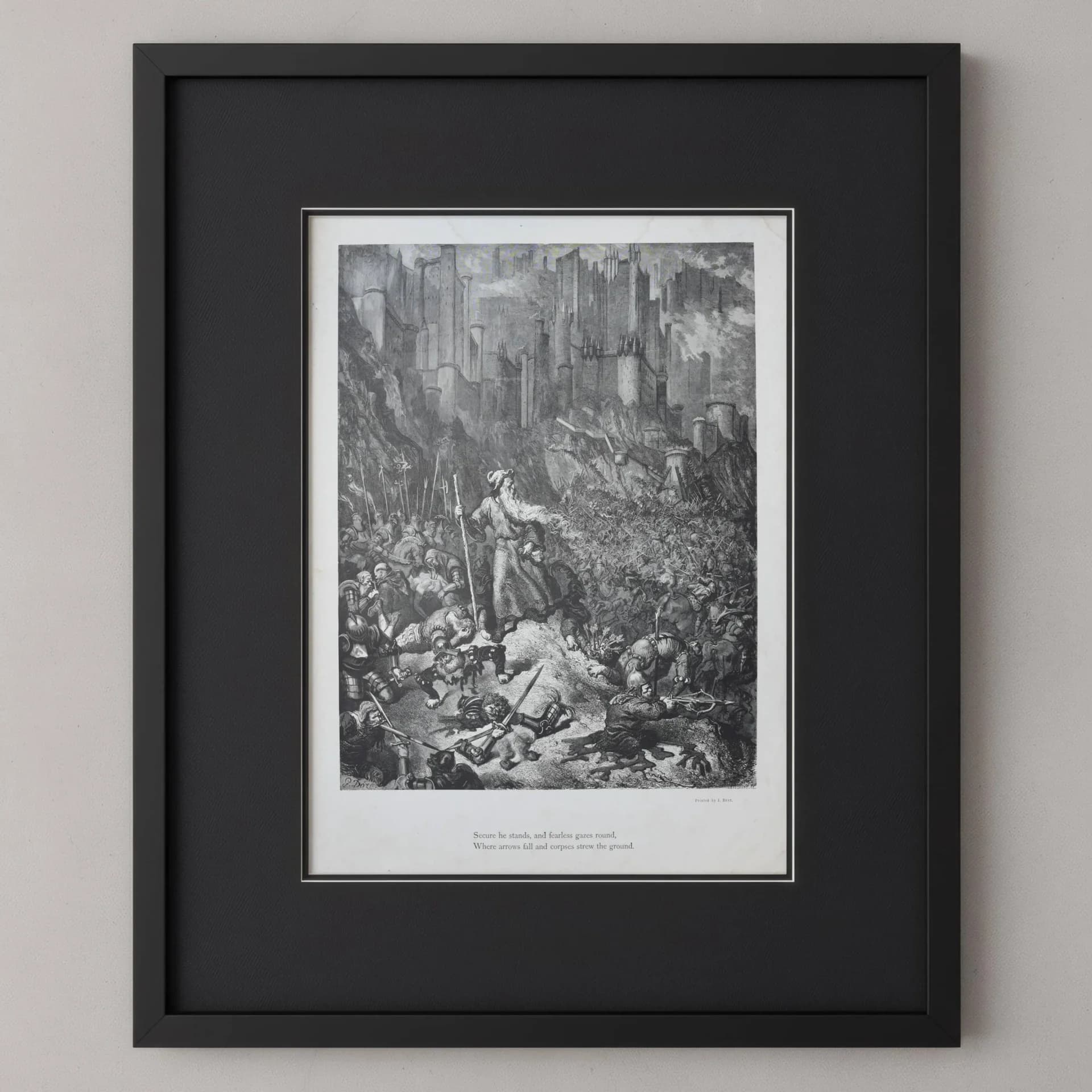 1866 Gustave Doré Legend Of The Wandering Jew Battle Scene Plate 9 - Original Antique Engraving - Gothic Medieval Christian - 14 x 20 in
