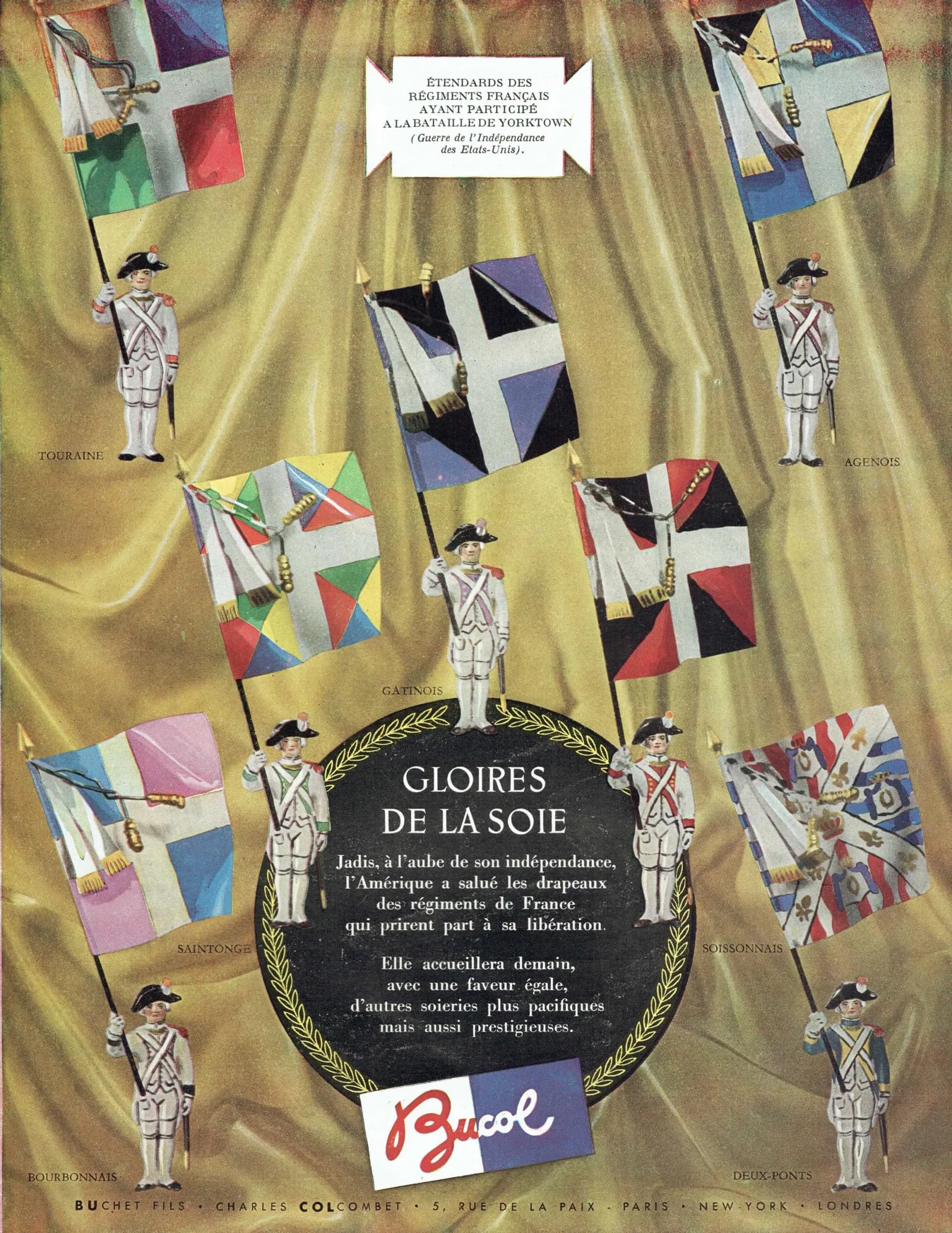 1947 Bucol Gloires de la Soie & Bruyère Haute Couture - Original Vintage Print - French Silk Ad Soleils Folio Paris Fashion - 9.5 x 13.25 in