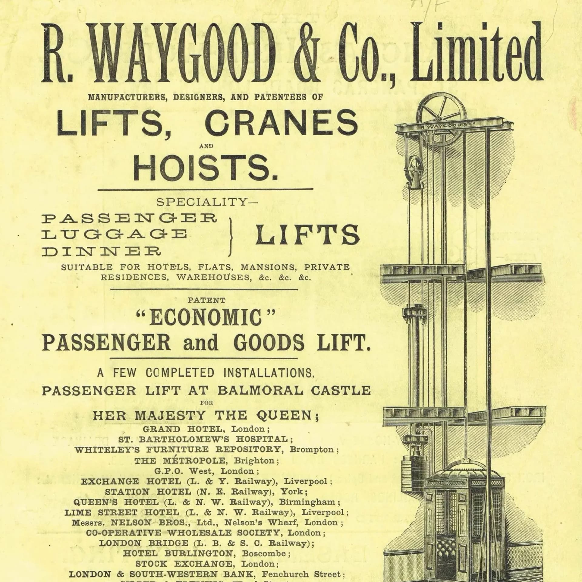 1898 Cranes & Lifts Architectural Print, Balmoral Castle Advertisement