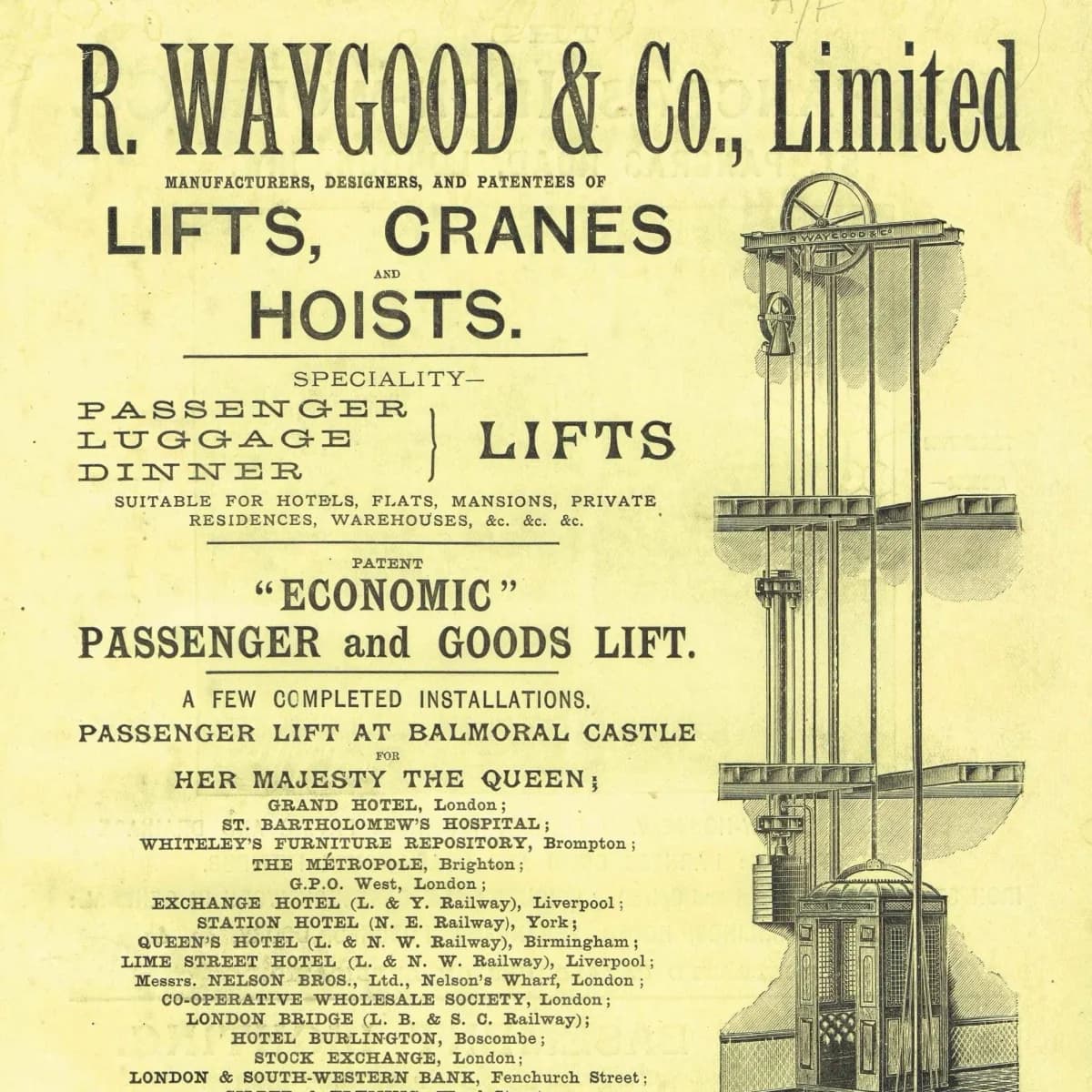 1898 Cranes & Lifts Architectural Print, Balmoral Castle Advertisement
