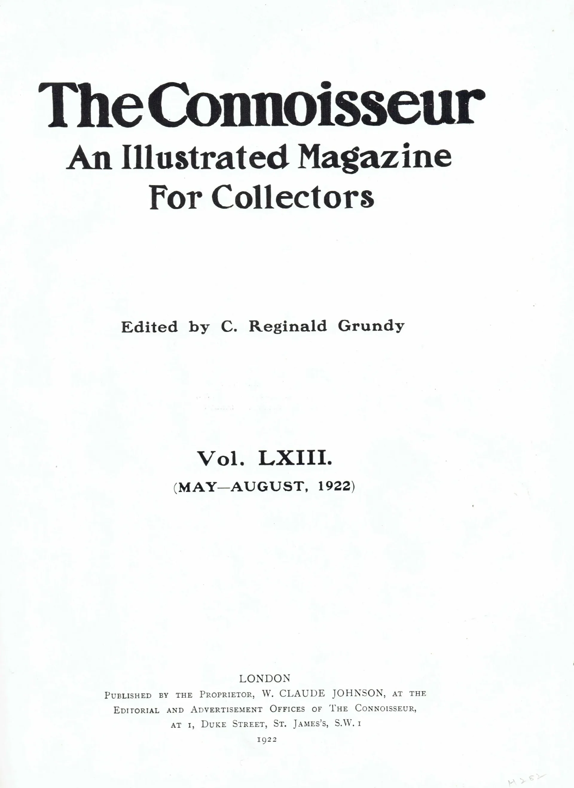 1922 Book vol 63 The Connoisseur: An Illustrated Magazine for Collectors - 8 x 10.5 in - 15 volumes available 1903-1922