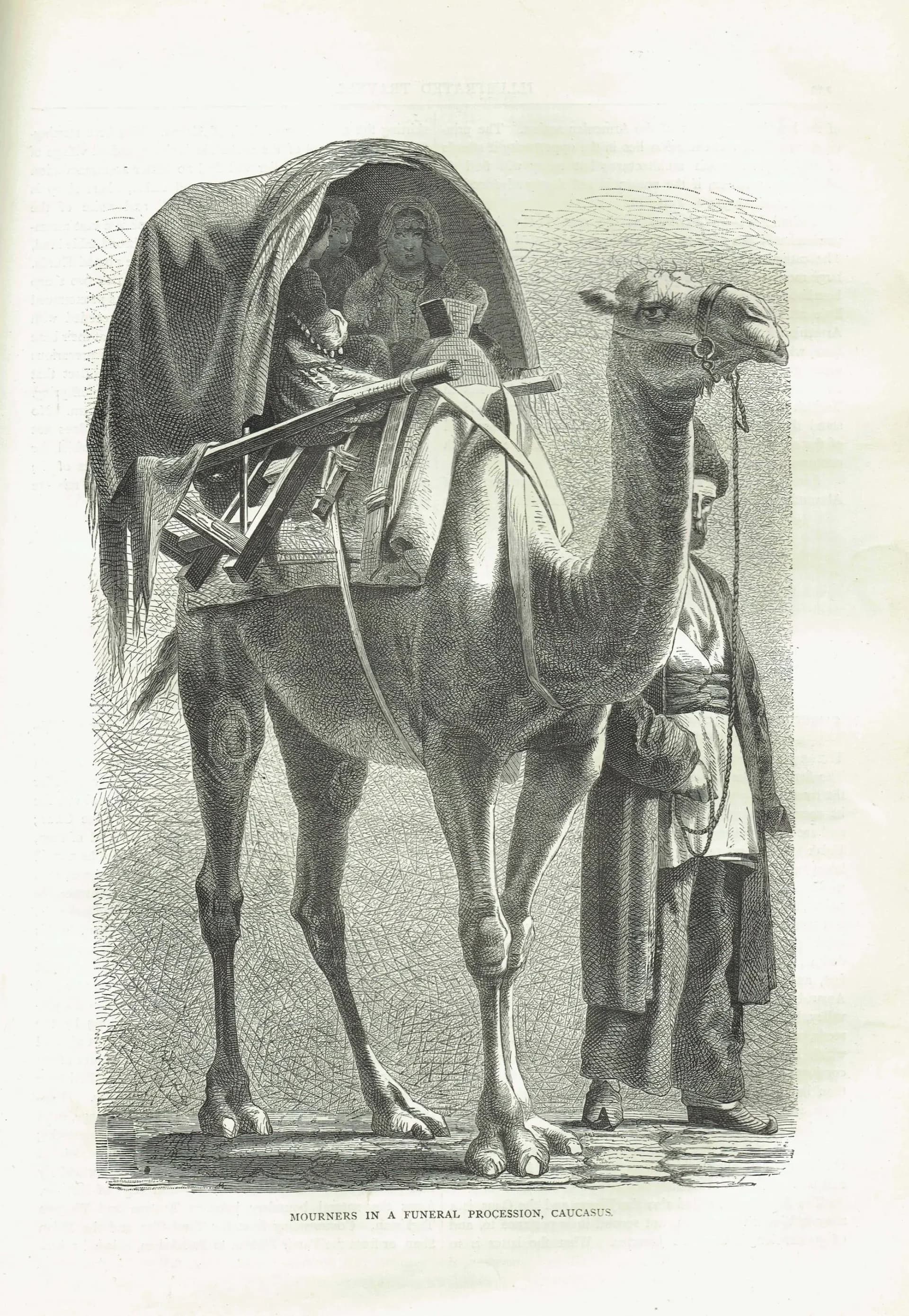 1871 Caucasus Funeral Procession Mourners & Camel - Antique Print By Bates - Illustrated Travels Victorian Ethnographic - 8 x 11...