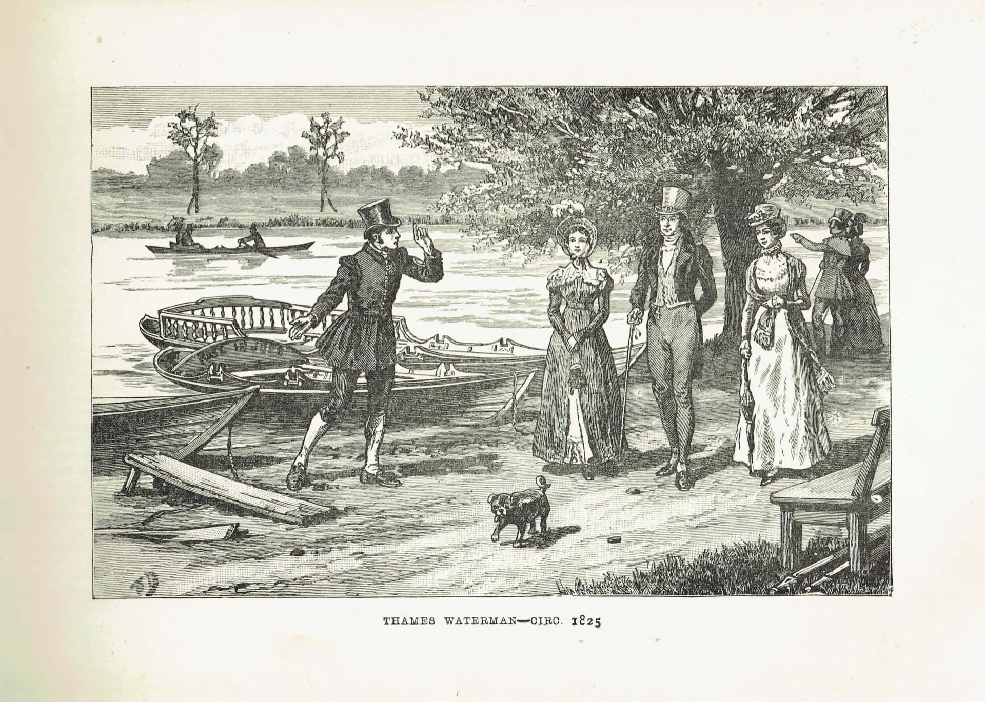 1891 Thames Waterman c.1825 - Original Antique Engraving By Dadd - Victorian River London Rowing Boating History - 7 x 4.75 in