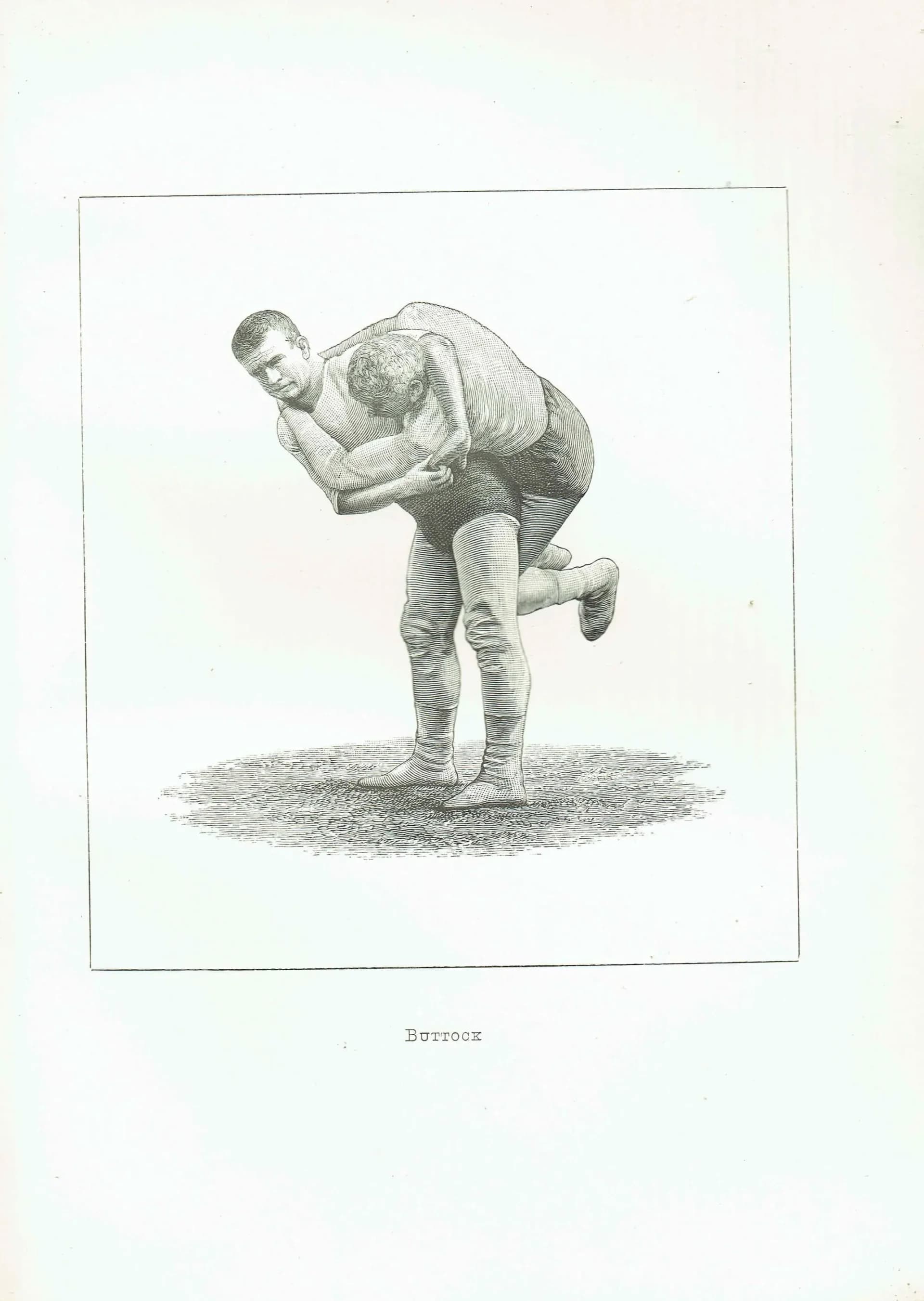 1889 Buttock Wrestling Hold - Original Antique Engraving - Badminton Library Victorian Sports Combat Technique Study - 5 x 7 in