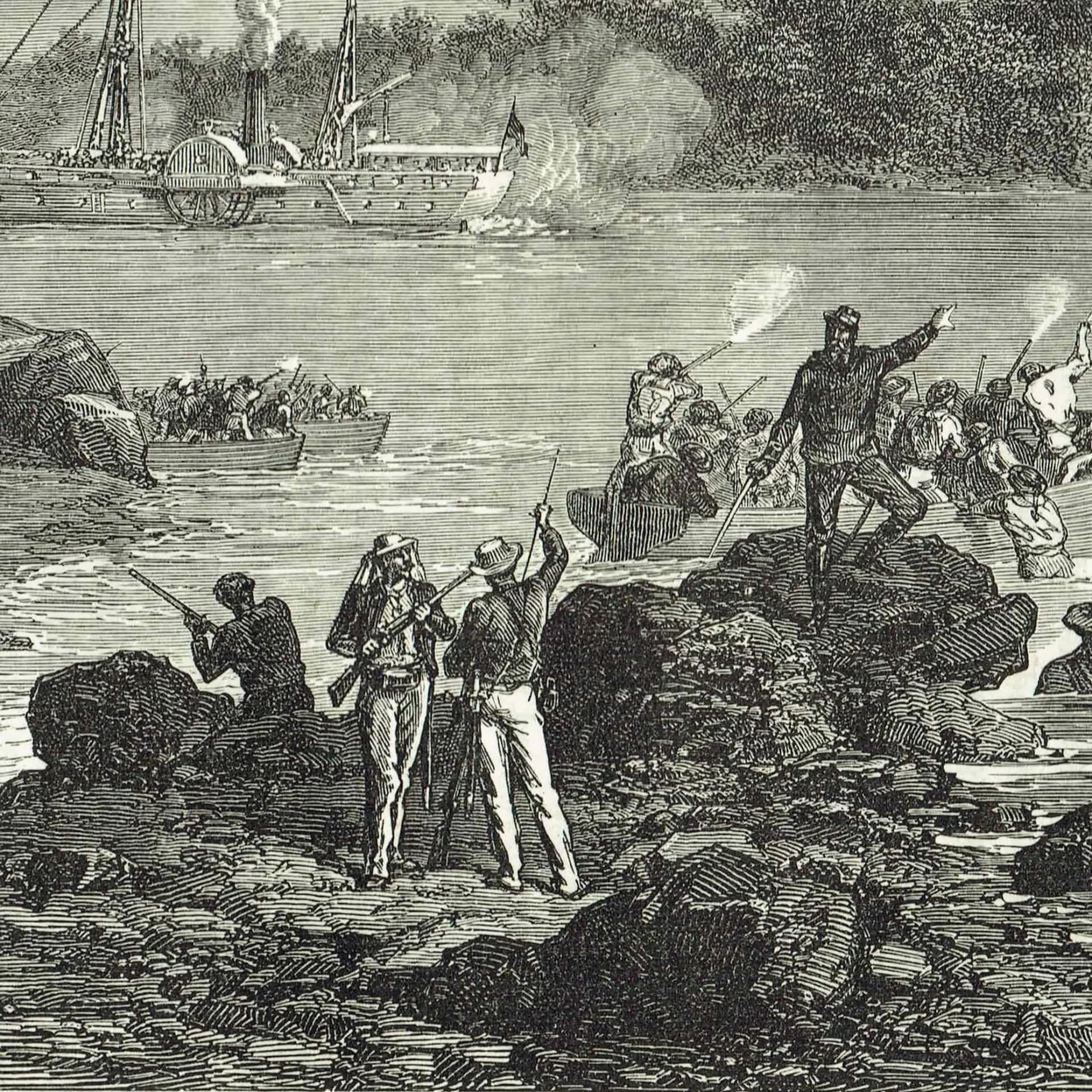 1875 Combat & Deliverance of Medina - Antique Engraving - Illustrated Travels Victorian Military Arabia History - 8 x 11.5 in