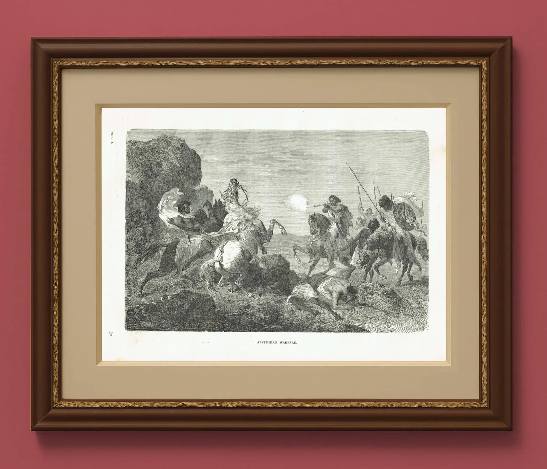 1870s Abyssinian Warfare Battle Scene Woodblock Print - Military History Engraving - Victorian Travel Book Illustration - 12 x 8.5 in