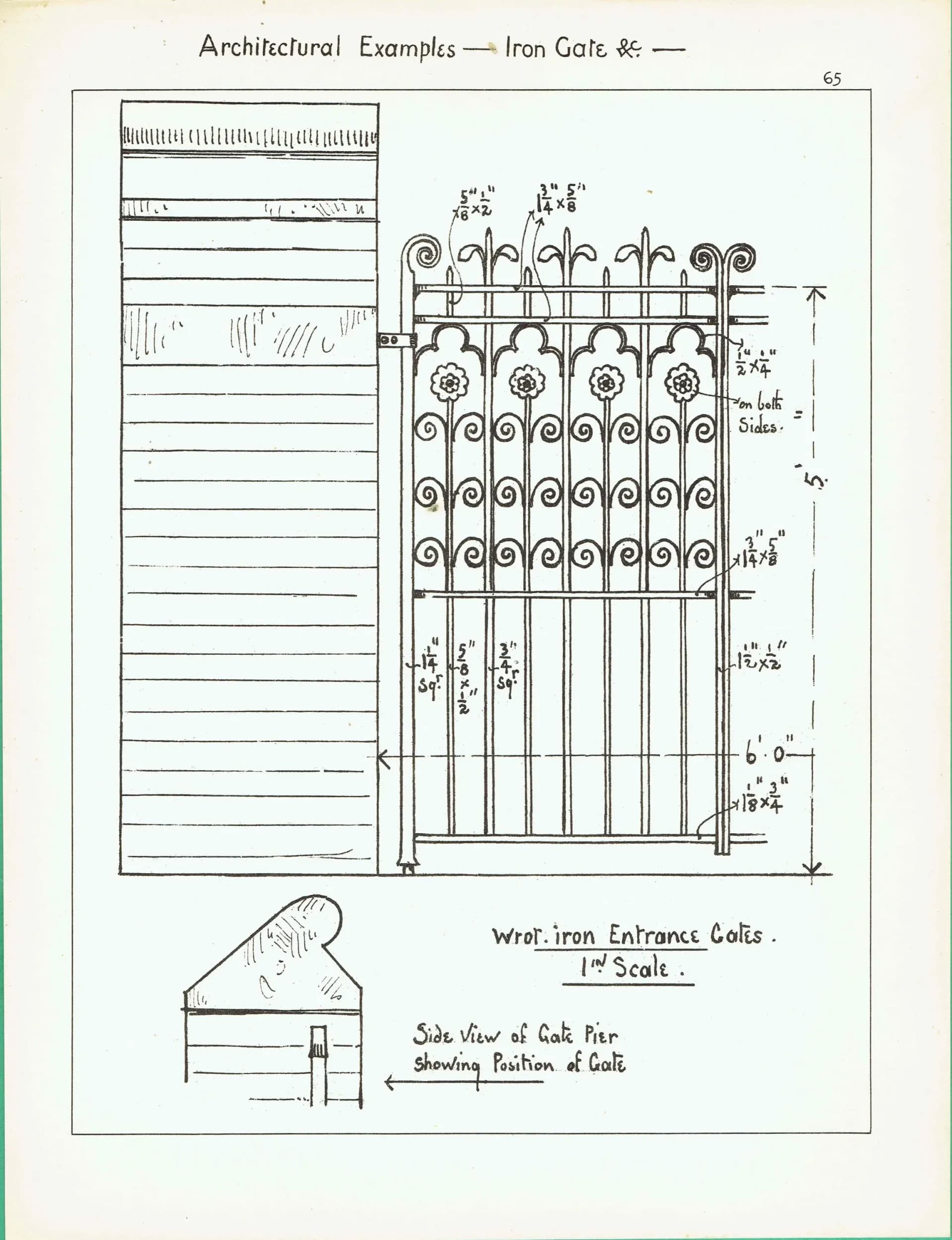 1898 Wrought Iron Gate Architectural Print - W Fullerton - Building Illustration - 8 x 10.75 in