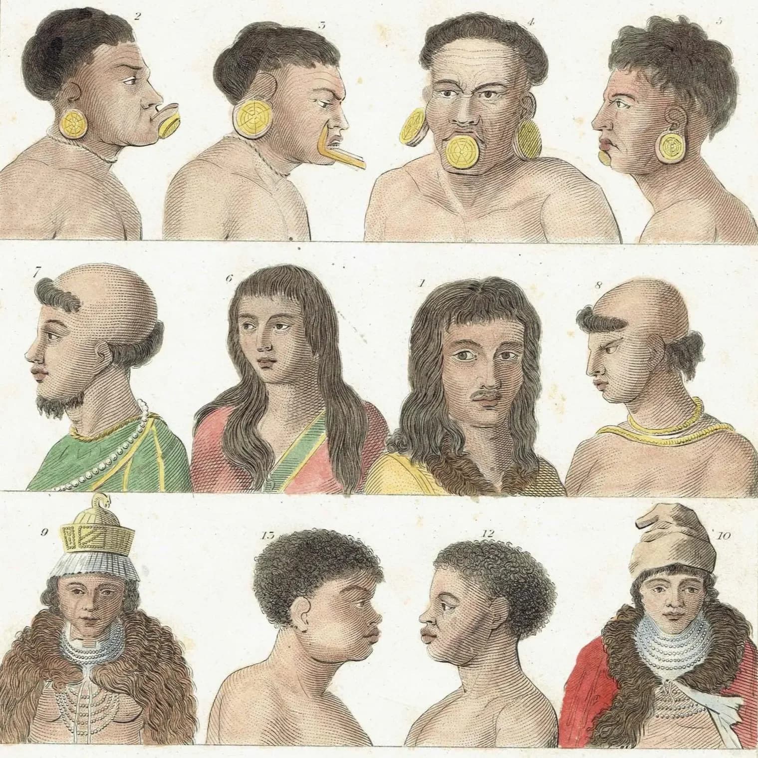 c.1875 Man Print - Ethnographic Heads - Hand-Coloured Anthropological Portraits - 9.75 x 6.25 in