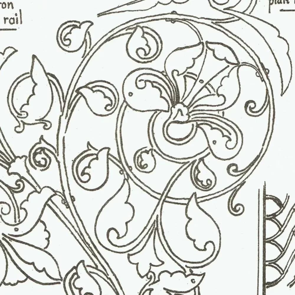 1898 Ornamental Ironwork Architecture Print - Wrought Iron Arabesque, Trellis & Scrollwork Plate - Antique Design - 8 x 10.75 in