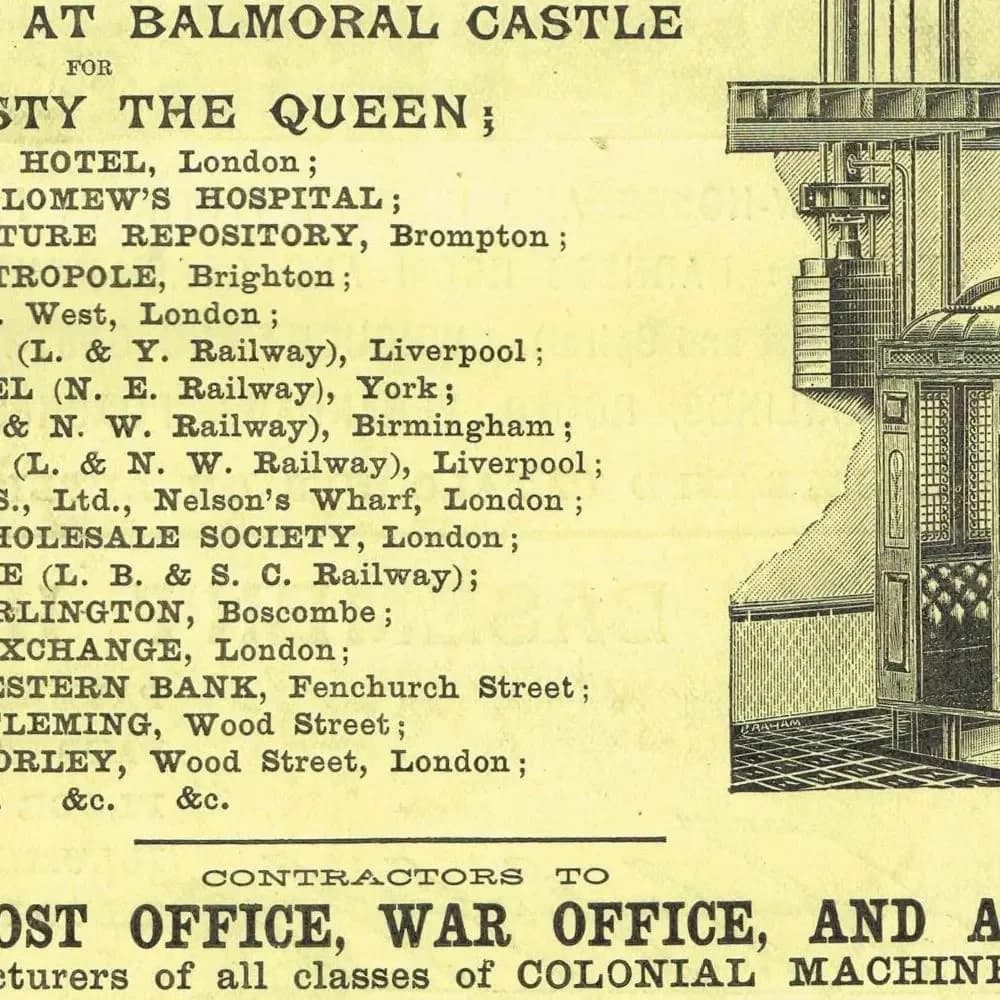 1898 Cranes & Lifts Architectural Print, Balmoral Castle Advertisement
