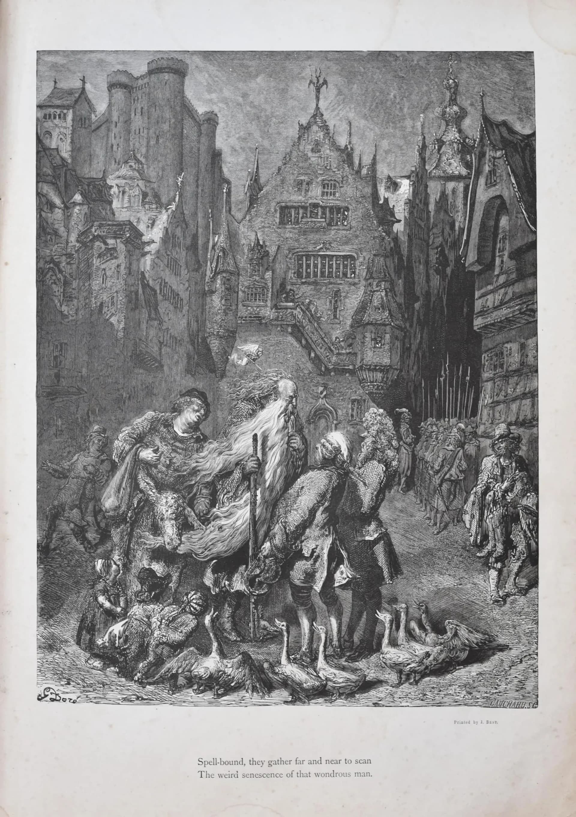 1866 Legend of the Wandering Jew - Plate 3 Original Antique Print after Doré - Gothic Fantasy Biblical Legend Steel Engraving - 14 x 20 in