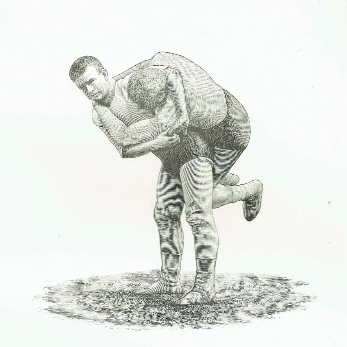 1889 Buttock Wrestling Hold - Original Antique Engraving - Badminton Library Victorian Sports Combat Technique Study - 5 x 7 in