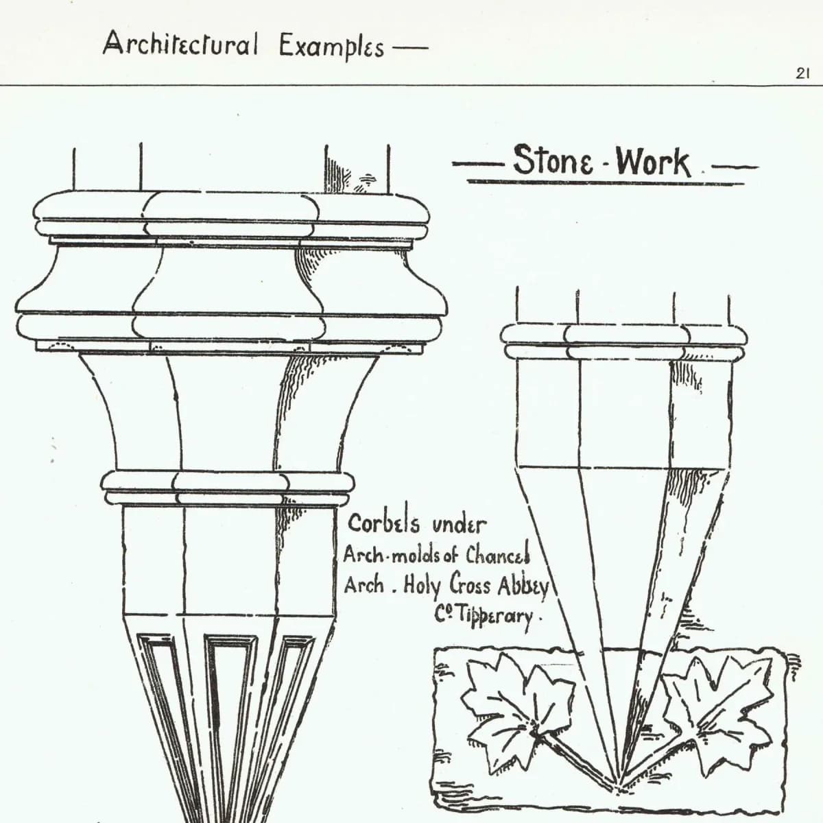 1898 Corbels Cap to Gate Pier Chamfer of Buttress Stonework Architectural Print - W Fullerton - Building Illustration - 8 x 10.75 in