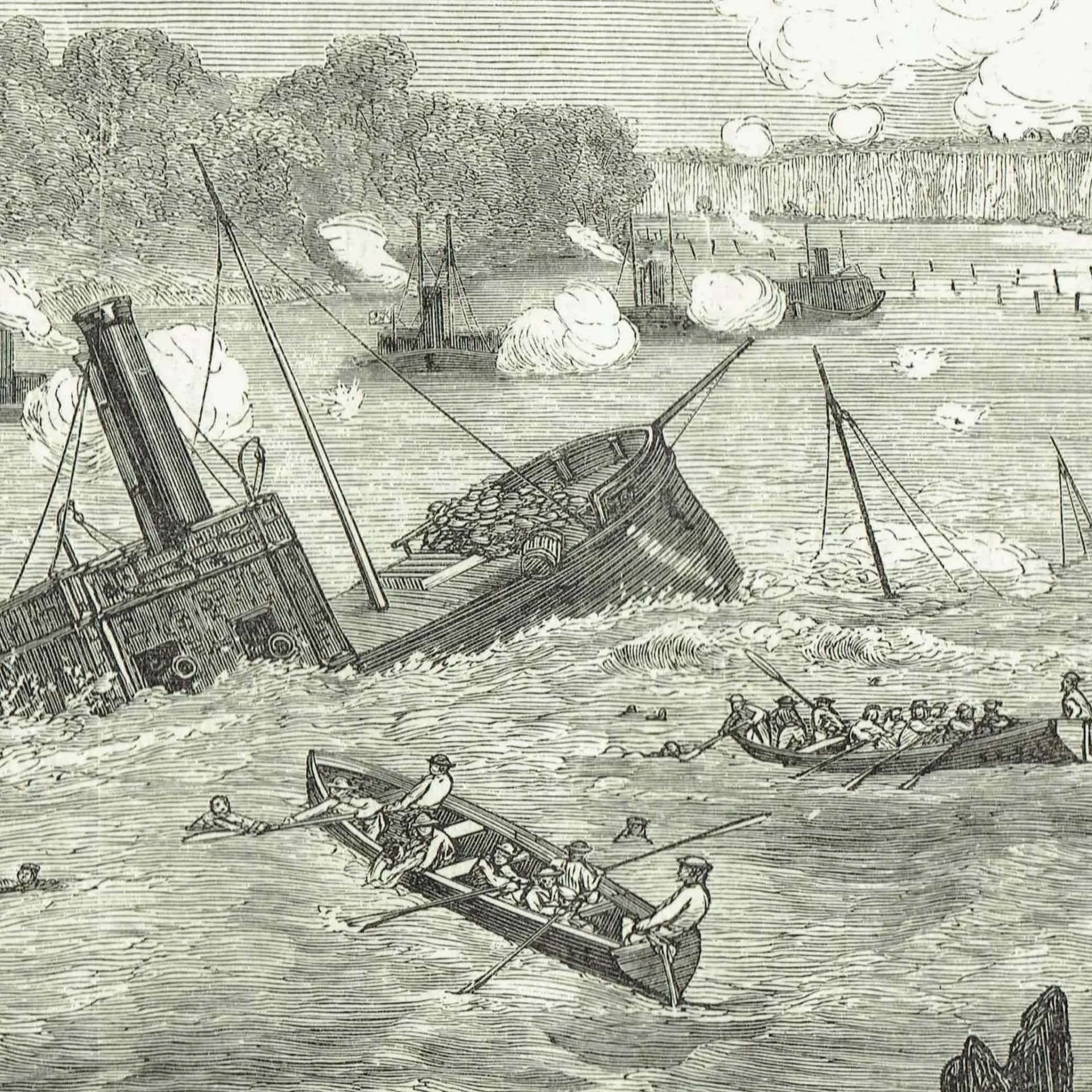 1869 Naval Warfare In Paraguay - Original Antique Print - Victorian Travel Illustration Cassell Petter Galpin - 11.75 x 8.75 in