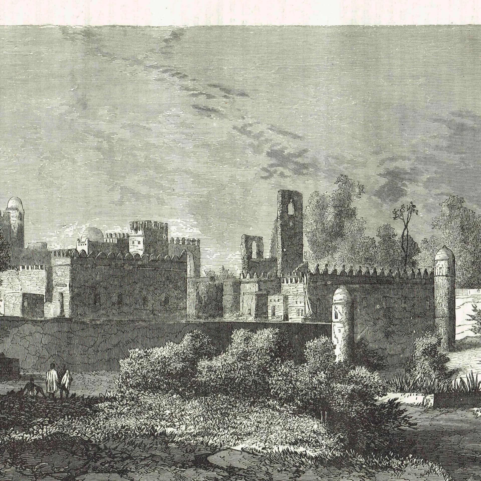 1869 Royal Palace at Gondar Ethiopia - Original Antique Engraving - African Architecture Historical Geography Travel - 11 x 8.25 in