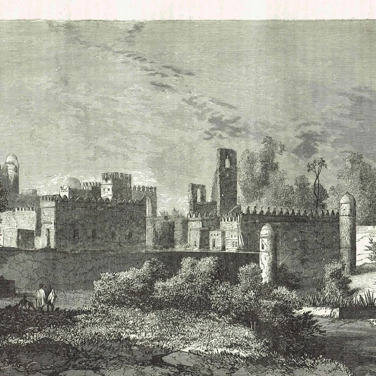 1869 Royal Palace at Gondar Ethiopia - Original Antique Engraving - African Architecture Historical Geography Travel - 11 x 8.25 in