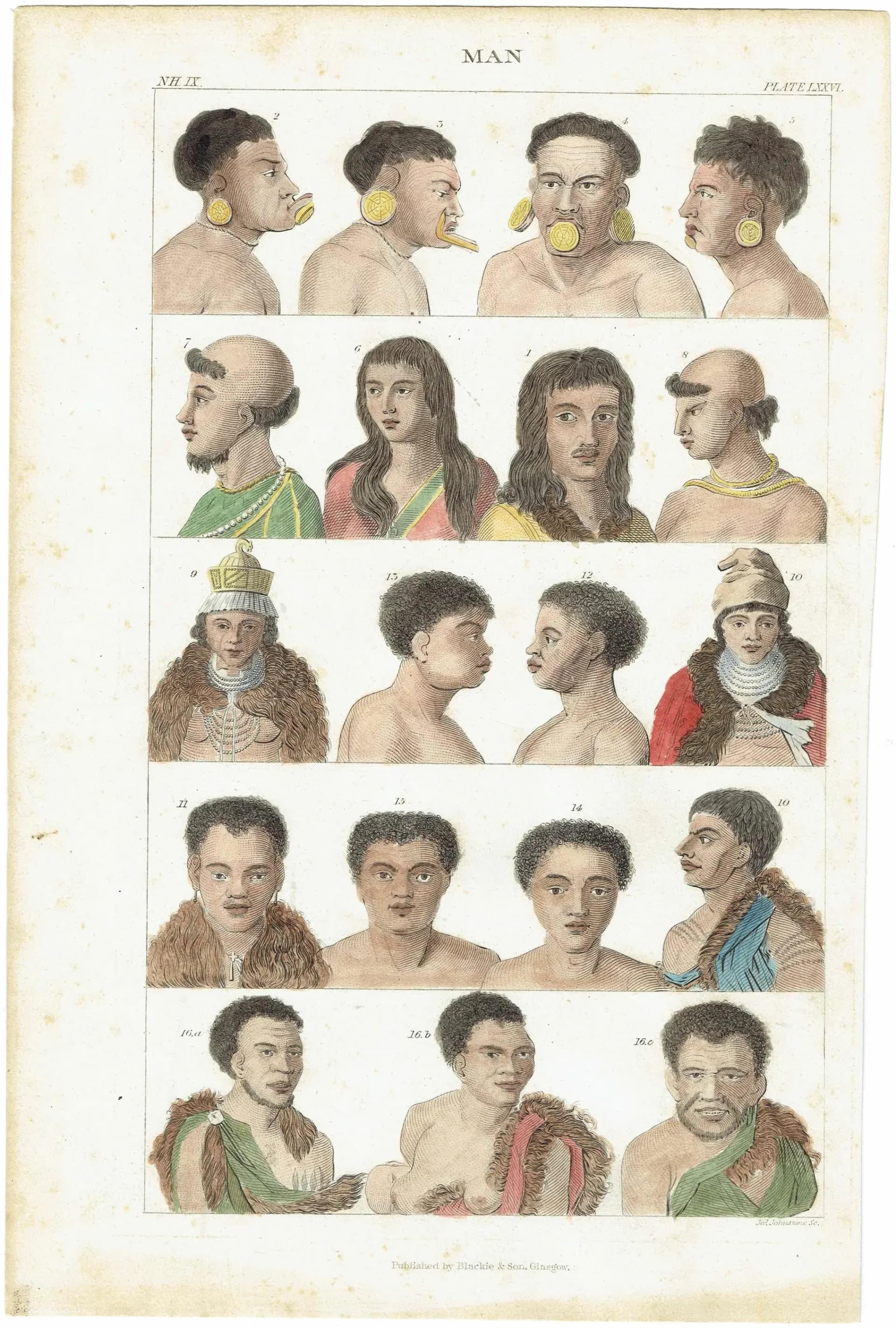 c.1875 Man Print - Ethnographic Heads - Hand-Coloured Anthropological Portraits - 9.75 x 6.25 in