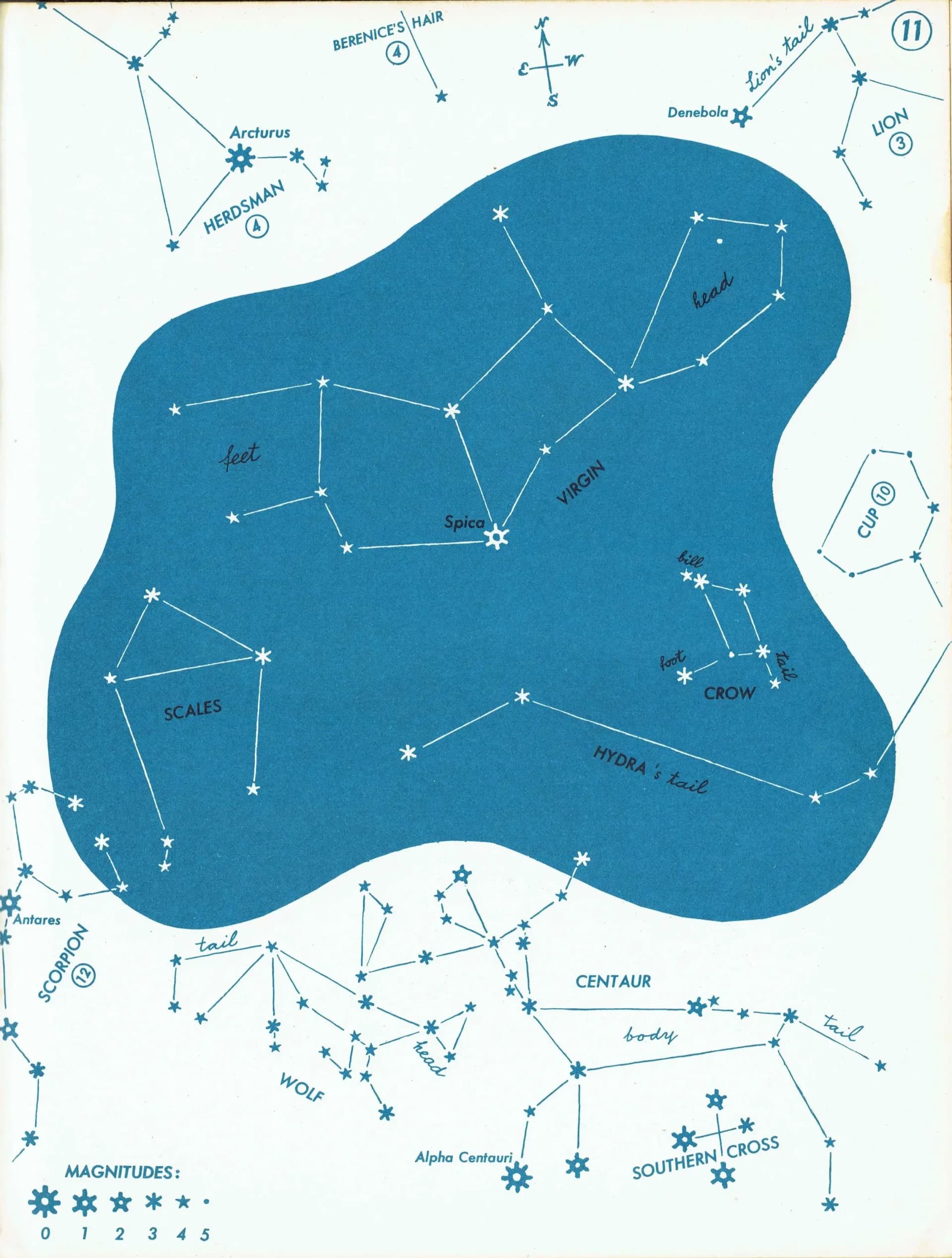 1952 Virgo Constellation Chart - Original Vintage Print By Rey - Zodiac Star Map Celestial Astronomy Educational - 8 x 11 in