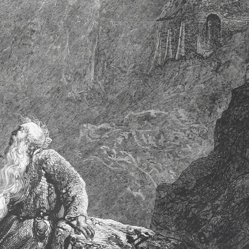 1866 Gustave Doré Legend Of The Wandering Jew Witnessing Calvary Plate 8 - Original Antique Engraving - Gothic Christian - 14 x 20 in