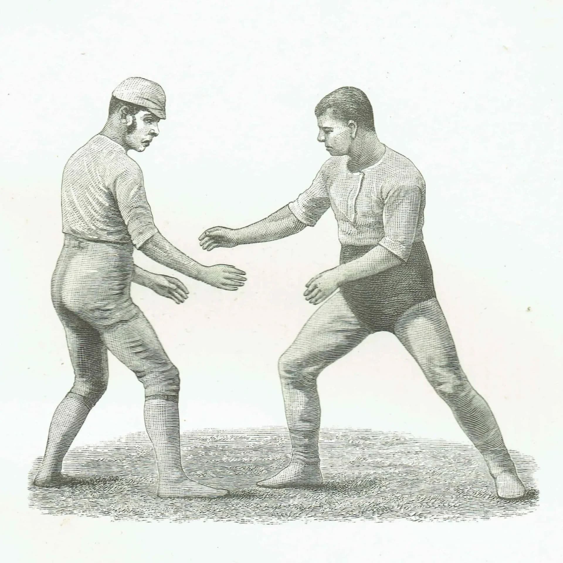 1889 Catch Hold Style Wrestling - Original Antique Engraving - Badminton Library Victorian Sports Athletic Training - 5 x 7 in