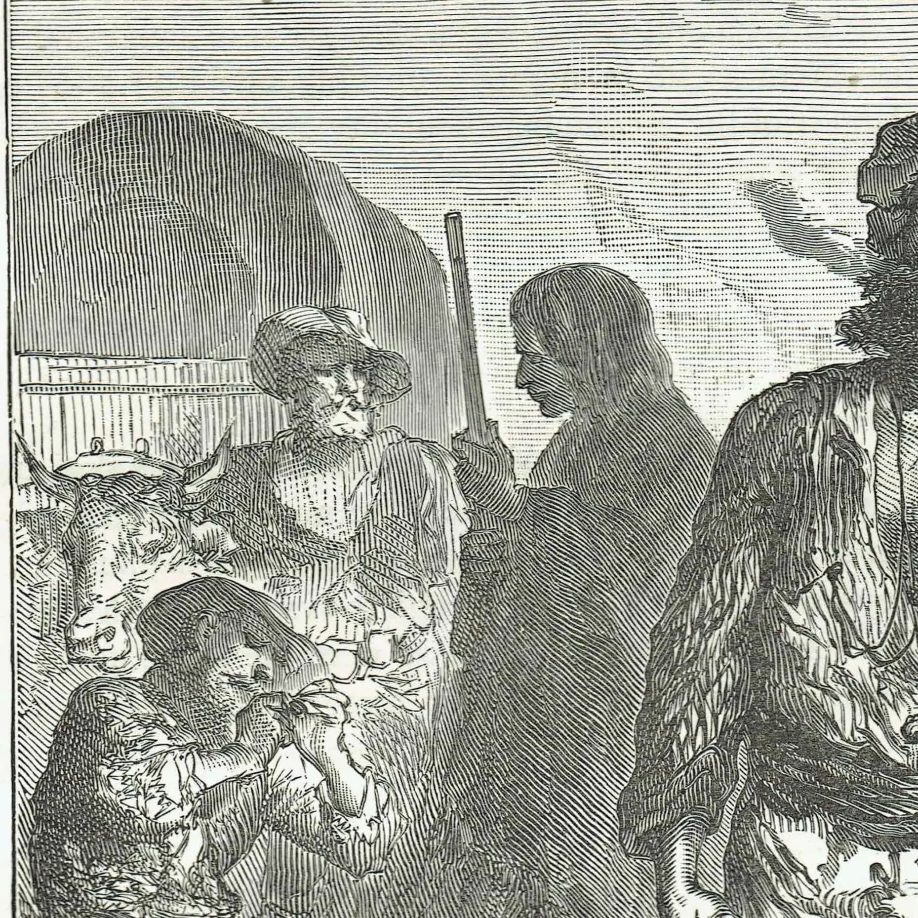 1875 Backwoodsmen & Indians - Antique Engraving - Illustrated Travels Vol 6 Victorian American Frontier Scene - 8 x 11.5 in